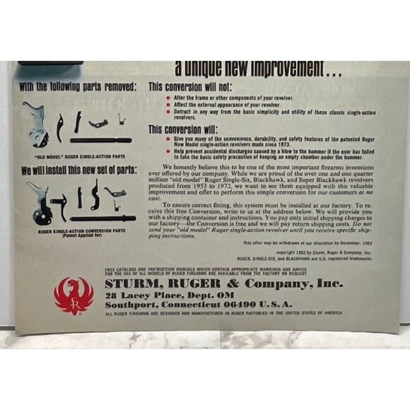 Sturm Ruger Co Blackhawk Revolver Print Ad Vintage 1982 Single Six Improvement - Picture 5 of 6